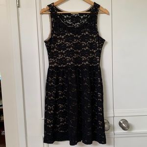 Black Lace Overlay Sleeveless Dress